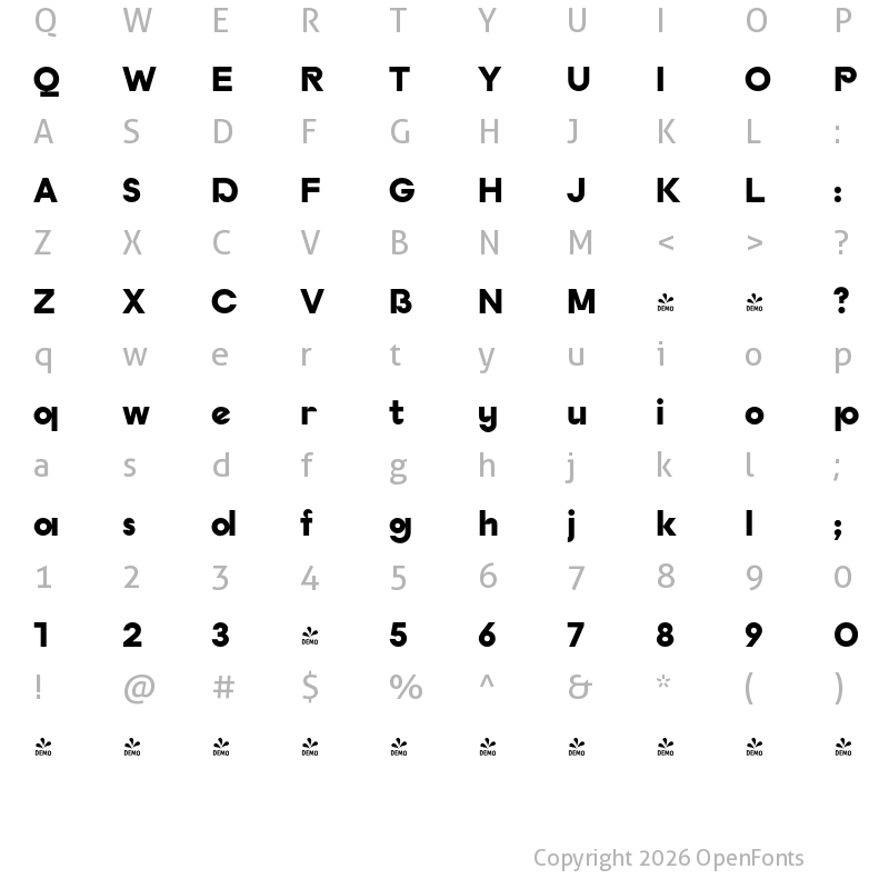 Character Map of FONTSPRING DEMO - Budare Black Regular