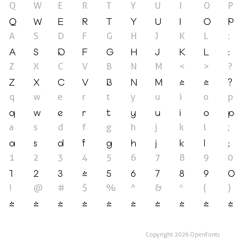 Character Map of FONTSPRING DEMO - Budare Regular