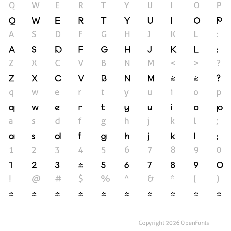 Character Map of FONTSPRING DEMO - Budare Semi Bold Regular