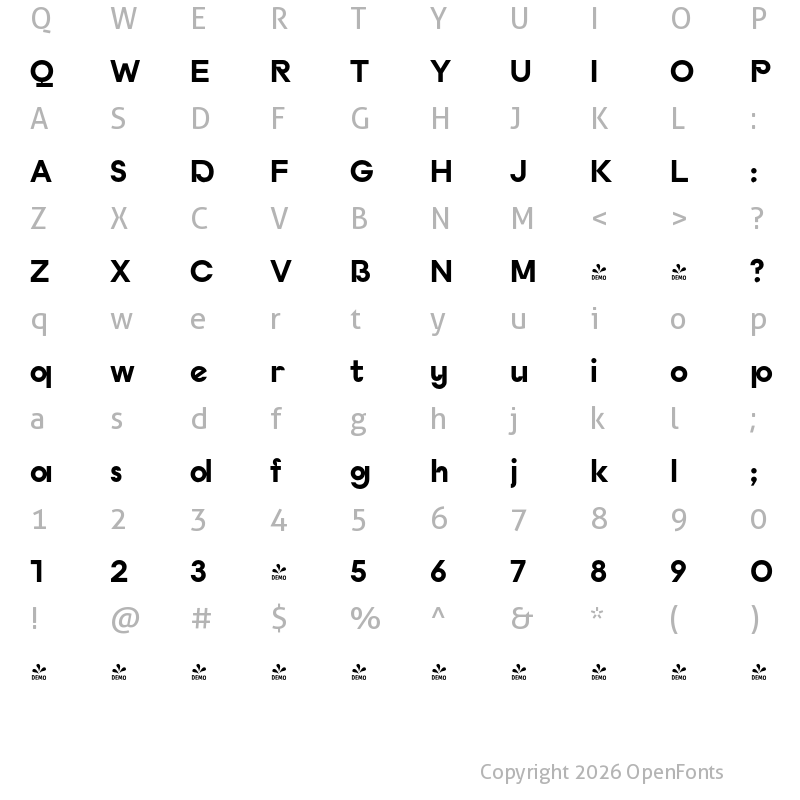 Character Map of FONTSPRING DEMO - Budare Ultra Bold Regular