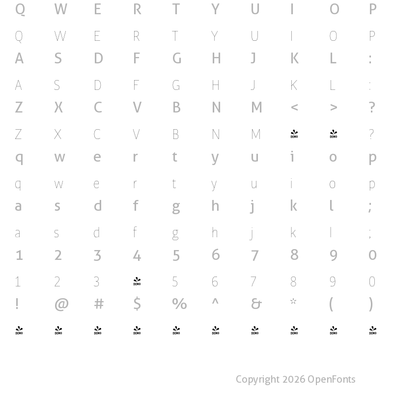 Character Map of FONTSPRING DEMO - Bulo Hair Blond Regular