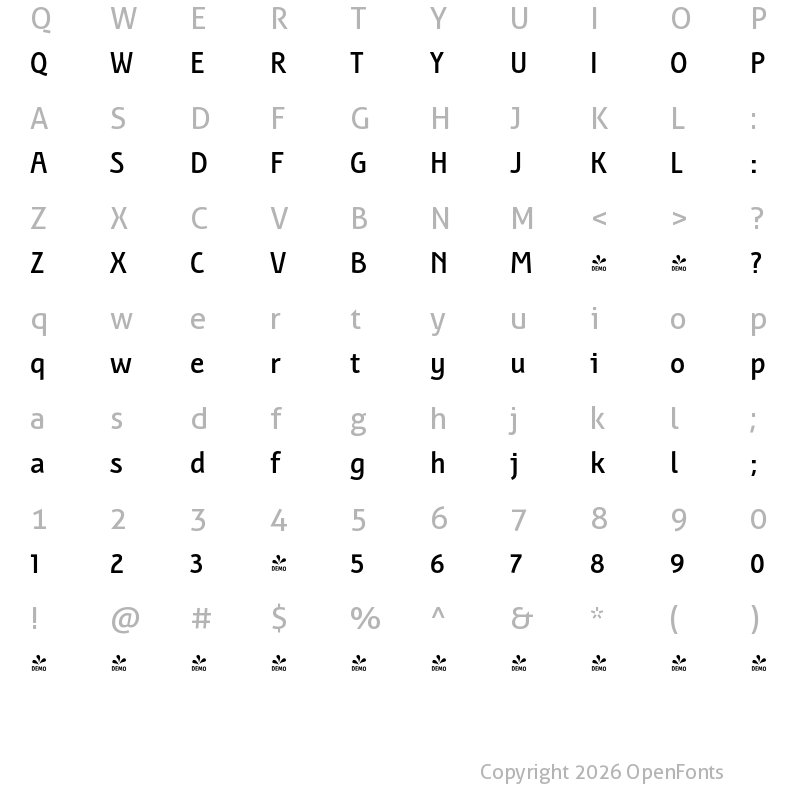 Character Map of FONTSPRING DEMO - BunaeroPro-SemiBold Regular