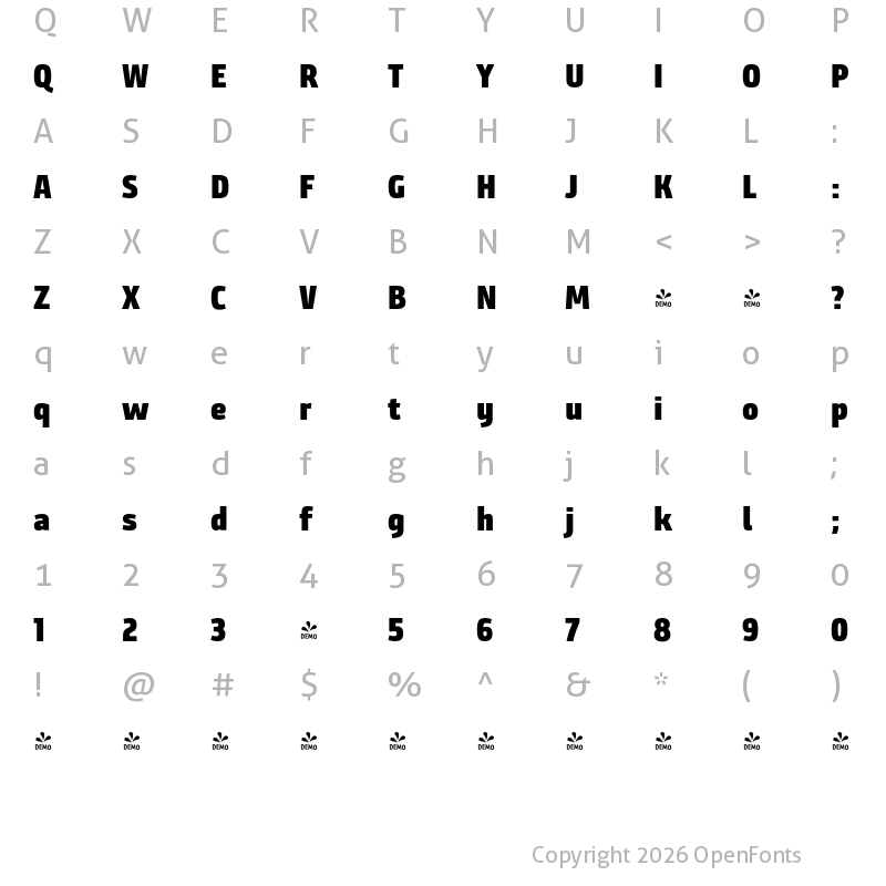 Character Map of FONTSPRING DEMO - BundaySans-Heavy Regular