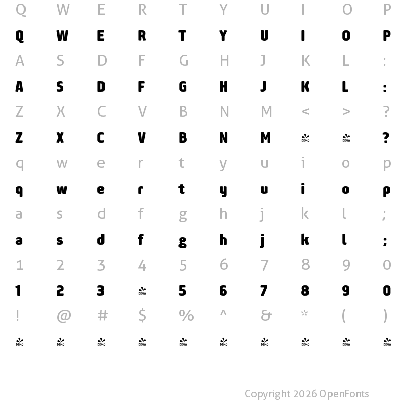 Character Map of FONTSPRING DEMO - Bunuelo Clean Pro Regular