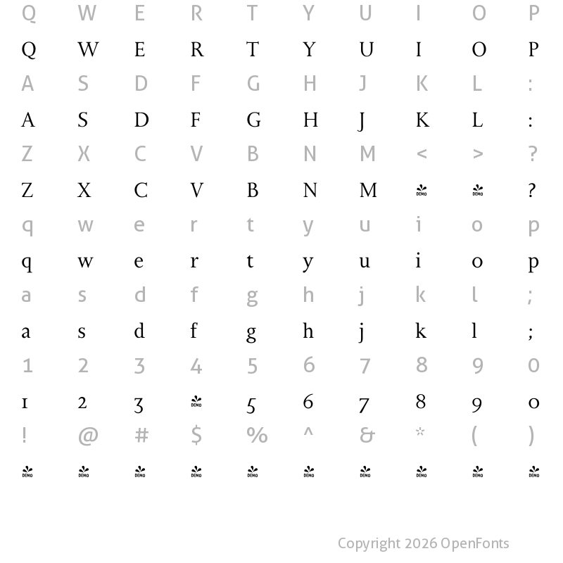 Character Map of FONTSPRING DEMO - Bunyan Pro Regular