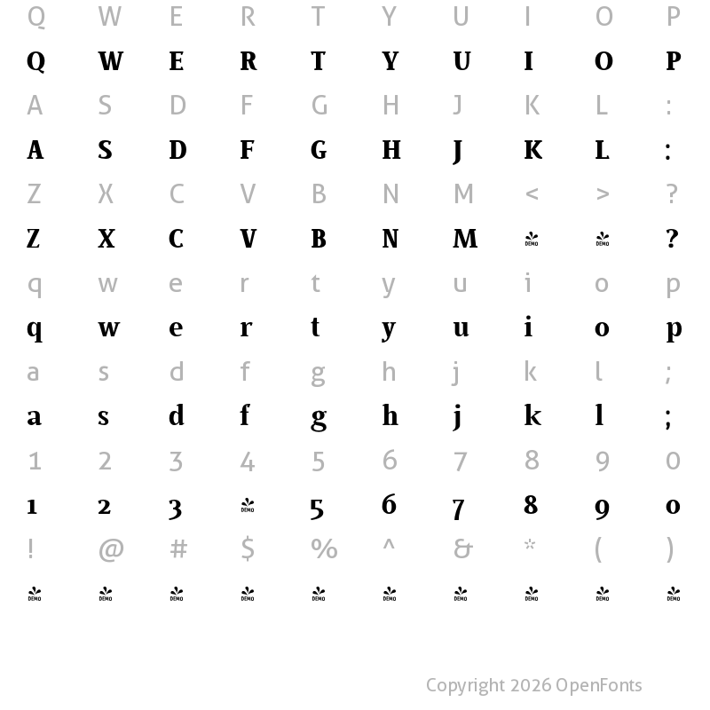 Character Map of FONTSPRING DEMO - BUOZZI Bold Regular