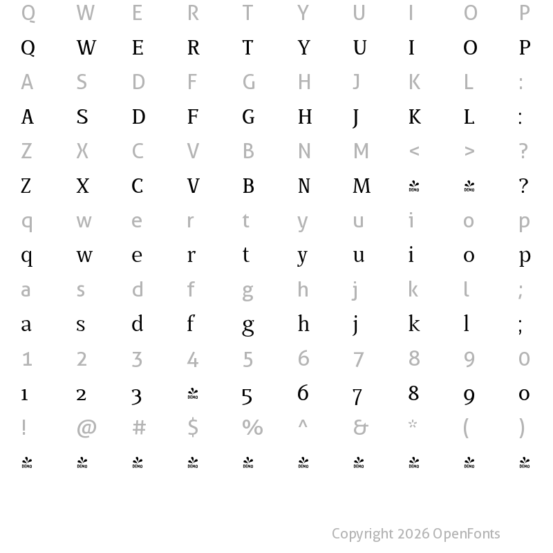 Character Map of FONTSPRING DEMO - BUOZZI Normal Regular