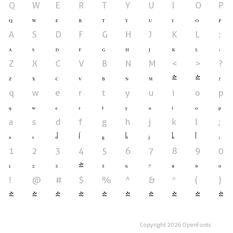 Character Map of FONTSPRING DEMO - Buslingthorpe Small Caps Regular