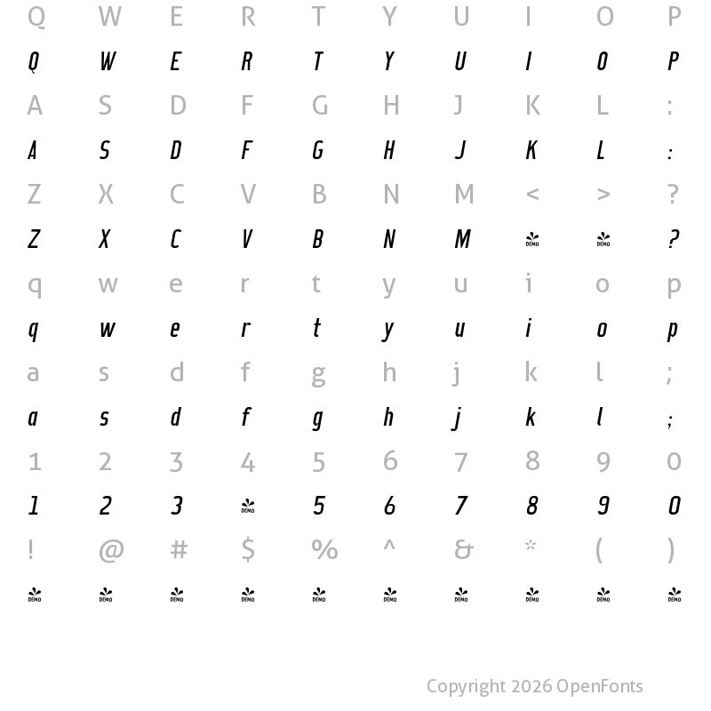 Character Map of FONTSPRING DEMO - CA No Dr Italic