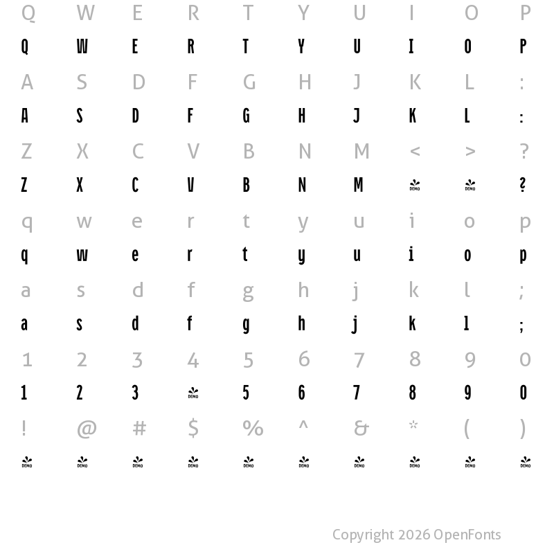 Character Map of FONTSPRING DEMO - CA Oskar Compressed Bold Regular