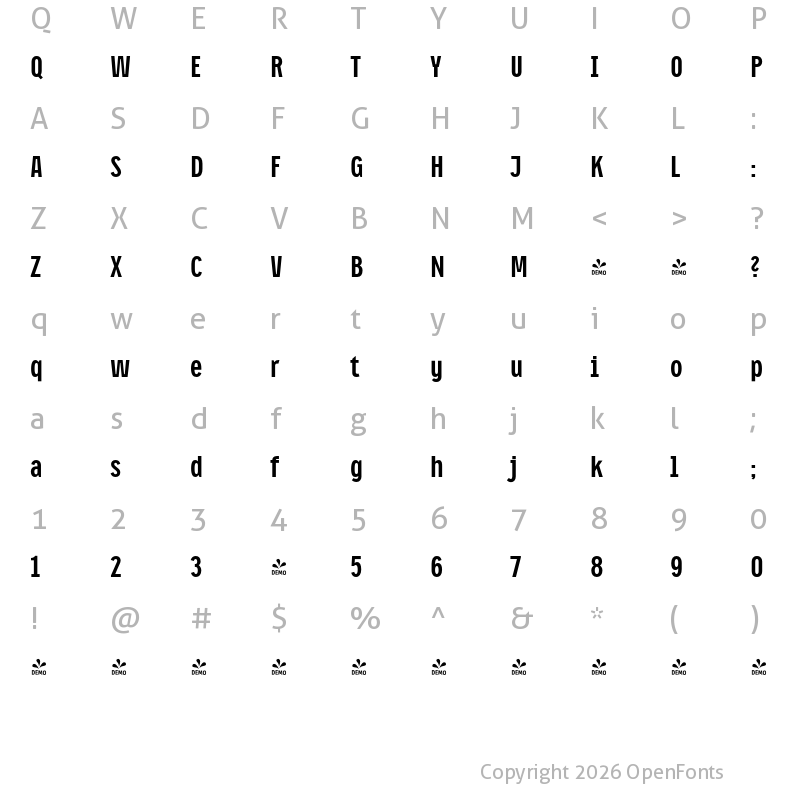 Character Map of FONTSPRING DEMO - CA Oskar Condensed Bold Regular