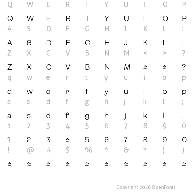 Character Map of FONTSPRING DEMO - CA Spotnik Light Regular