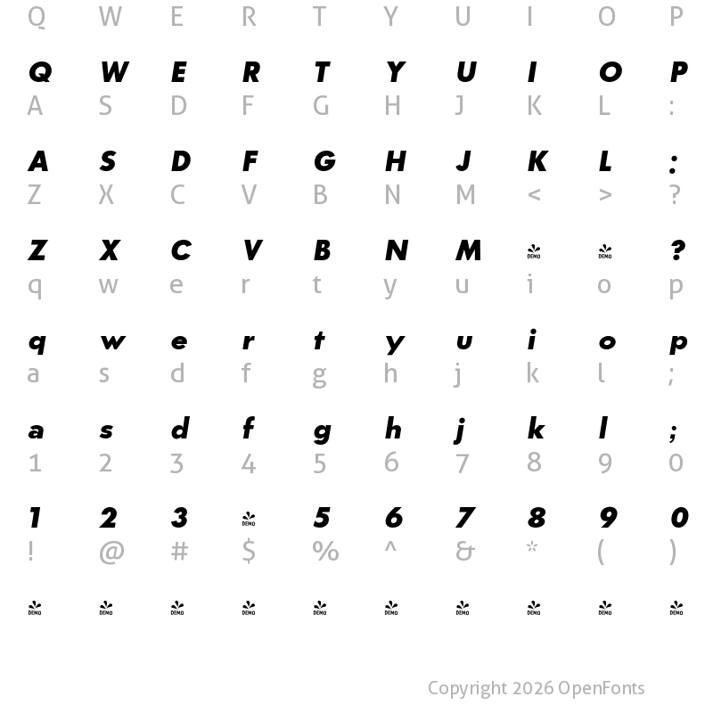 Character Map of FONTSPRING DEMO - CA Superpilot Sans Black Italic