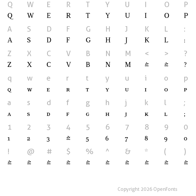 Character Map of FONTSPRING DEMO - CA Texteron SmallCaps Rg Regular