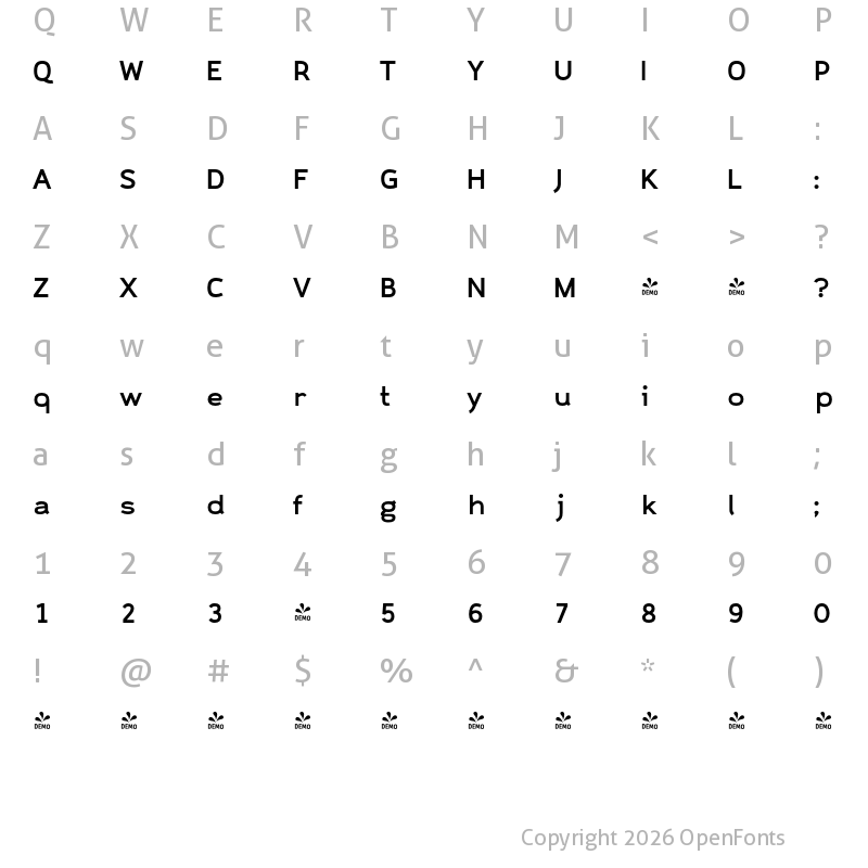 Character Map of FONTSPRING DEMO - CA ZaracusaWide Rg Bold