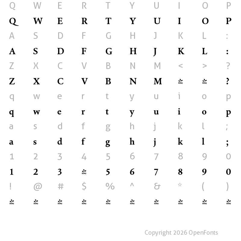 Character Map of FONTSPRING DEMO - Cala-Bold Regular