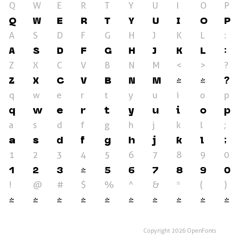 Character Map of FONTSPRING DEMO - Caleb Grotesk Black Regular