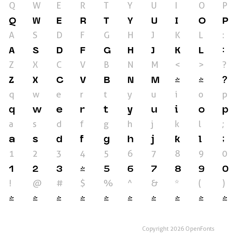 Character Map of FONTSPRING DEMO - Caleb Grotesk Bold Regular