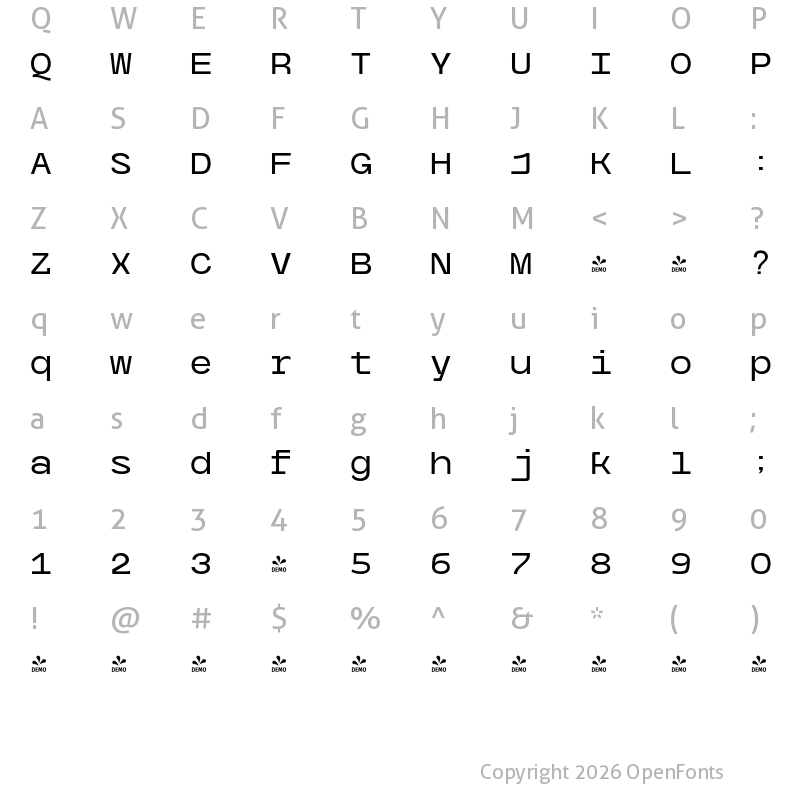 Character Map of FONTSPRING DEMO - Caleb Mono Medium Regular
