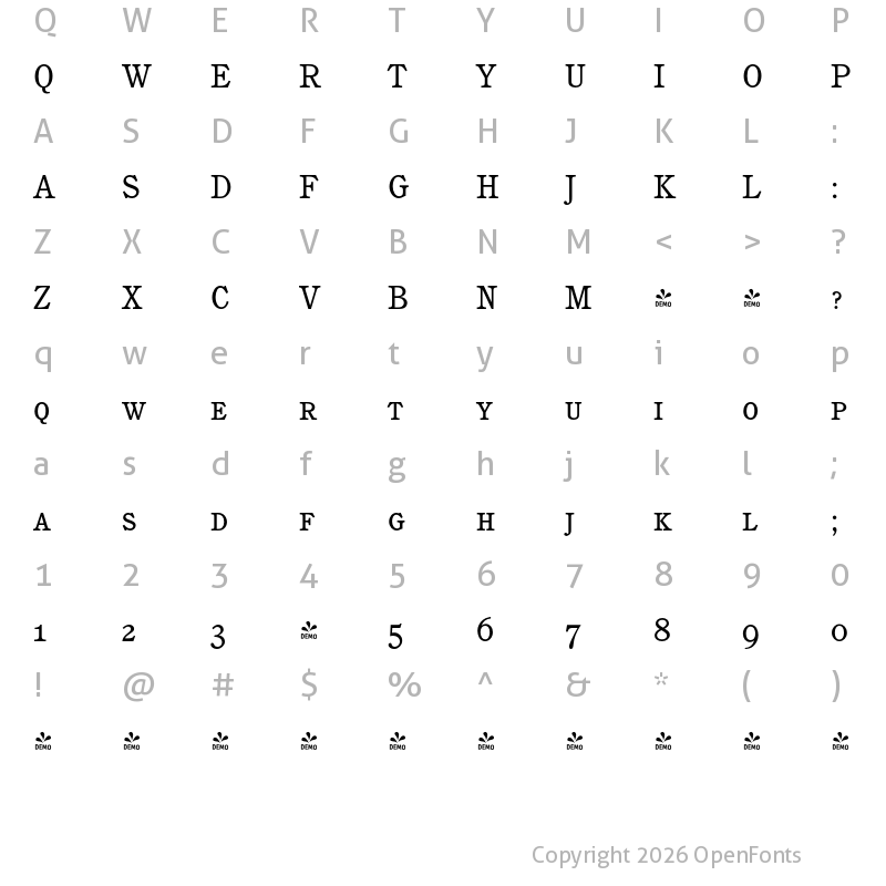 Character Map of FONTSPRING DEMO - Calgary Pro Caps Regular