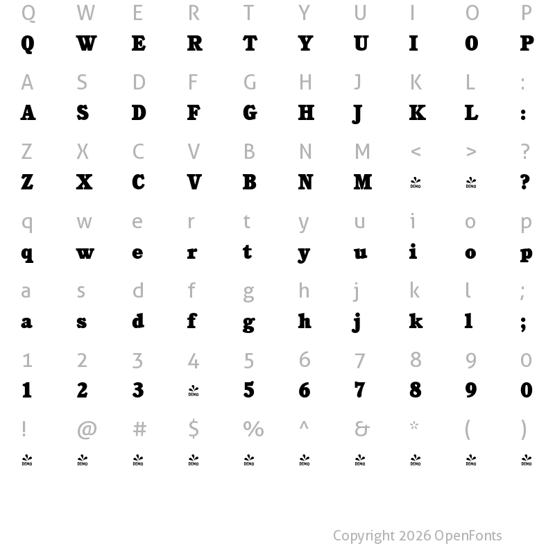 Character Map of FONTSPRING DEMO - Calgary Serial Heavy Regular