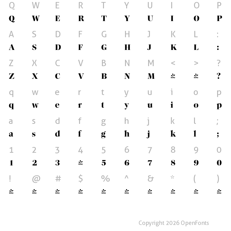 Character Map of FONTSPRING DEMO - Callas Extrabold Regular