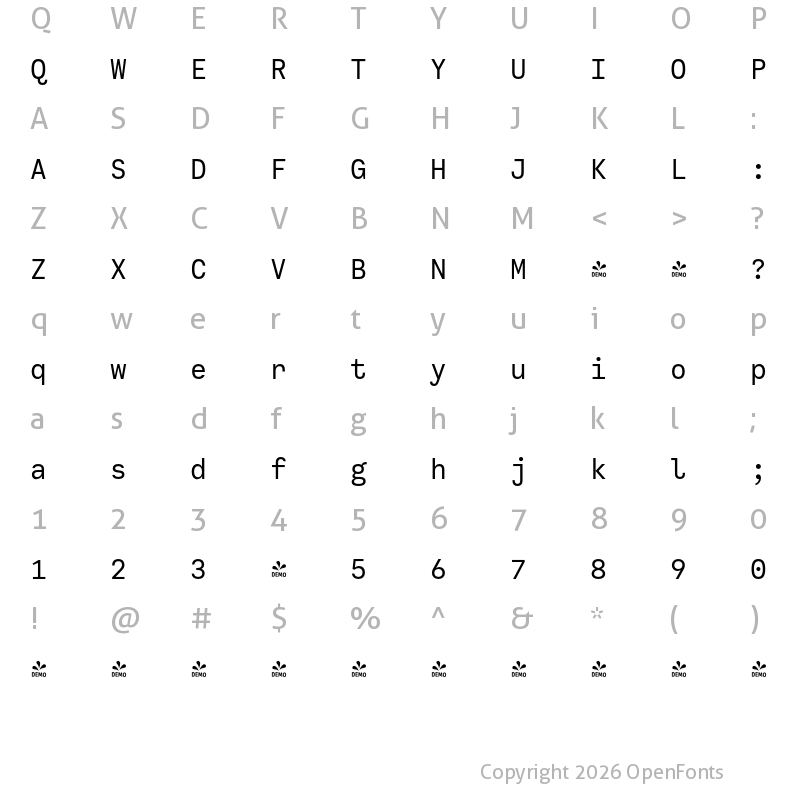 Character Map of FONTSPRING DEMO - Calling Code Regular