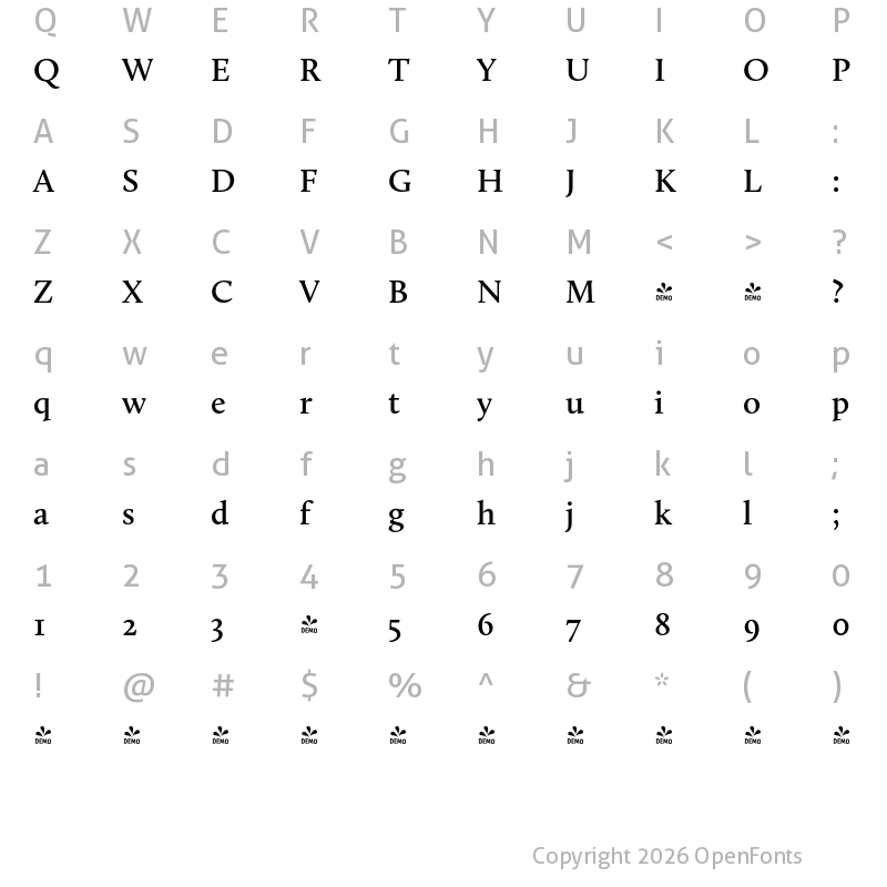 Character Map of FONTSPRING DEMO - Calluna SmBd Regular