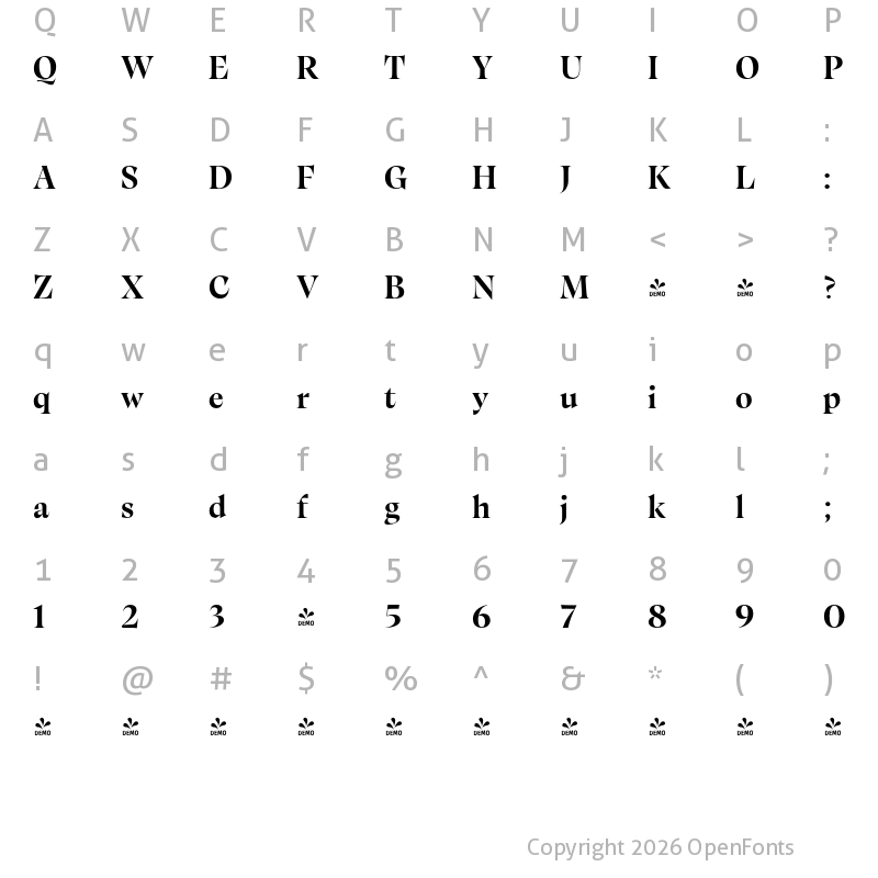 Character Map of FONTSPRING DEMO - Calvino Grande Bold