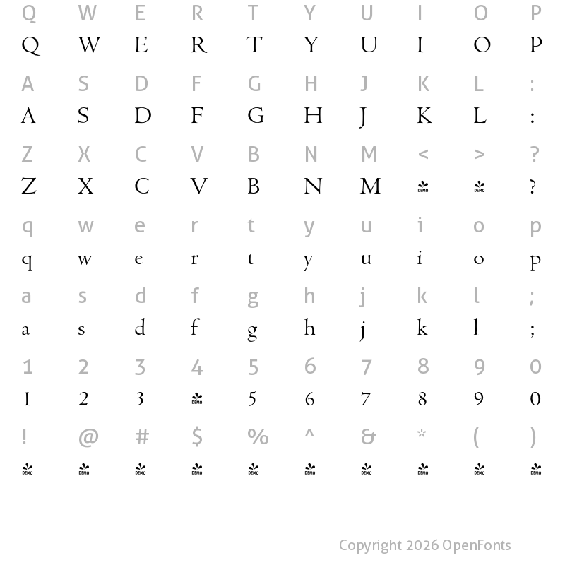 Character Map of FONTSPRING DEMO - Cambridge Serial Light Regular
