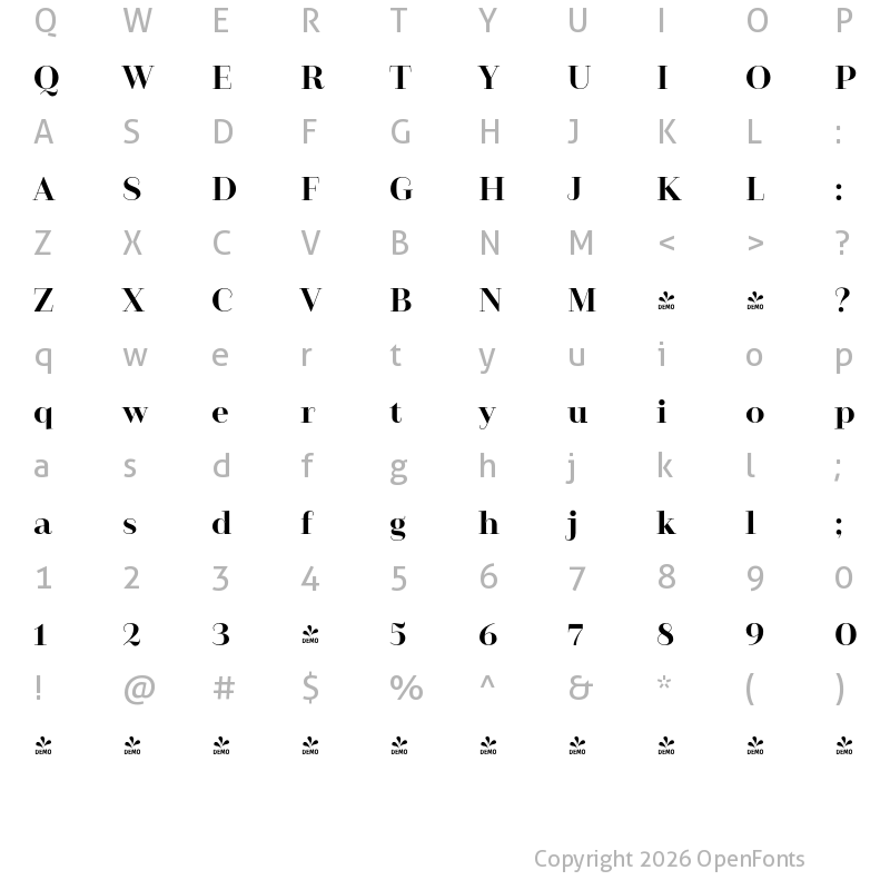 Character Map of FONTSPRING DEMO - Camila Bold Regular