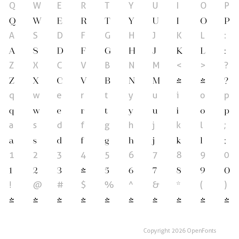 Character Map of FONTSPRING DEMO - Camila Medium Regular