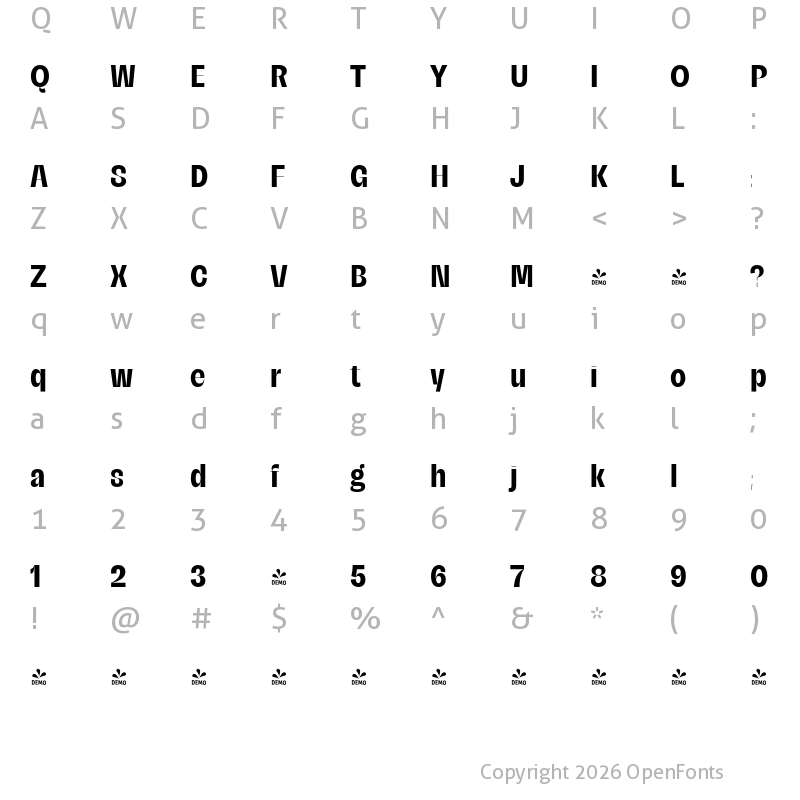Character Map of FONTSPRING DEMO - Campeche Display Black Cond Regular