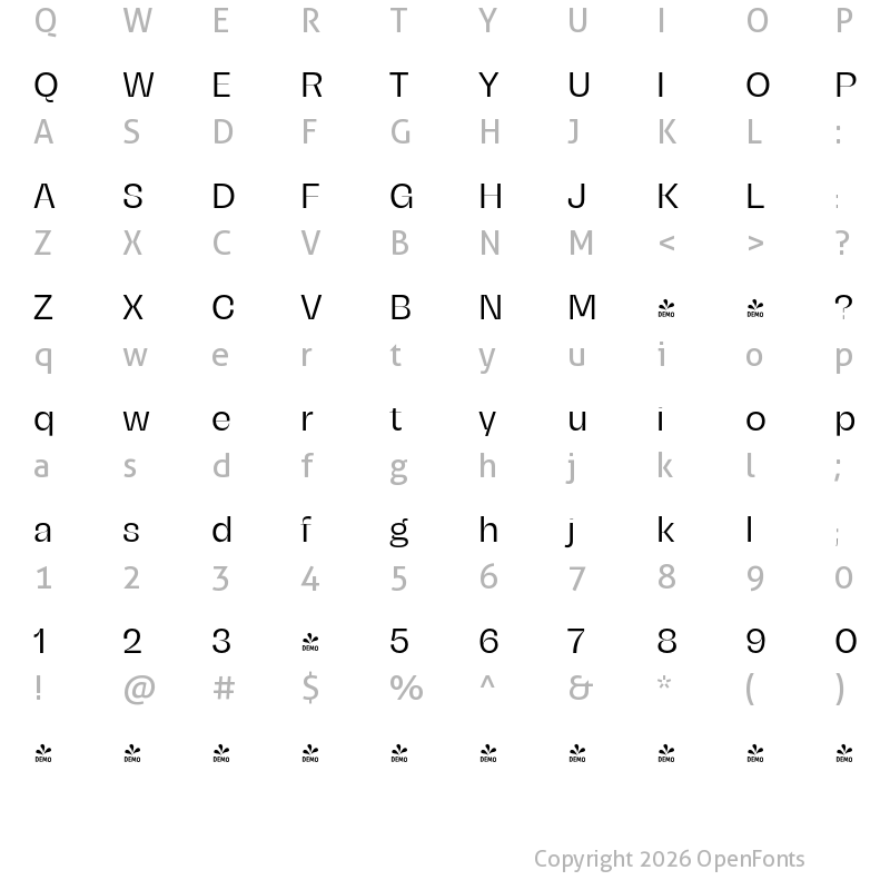 Character Map of FONTSPRING DEMO - Campeche Display Regular