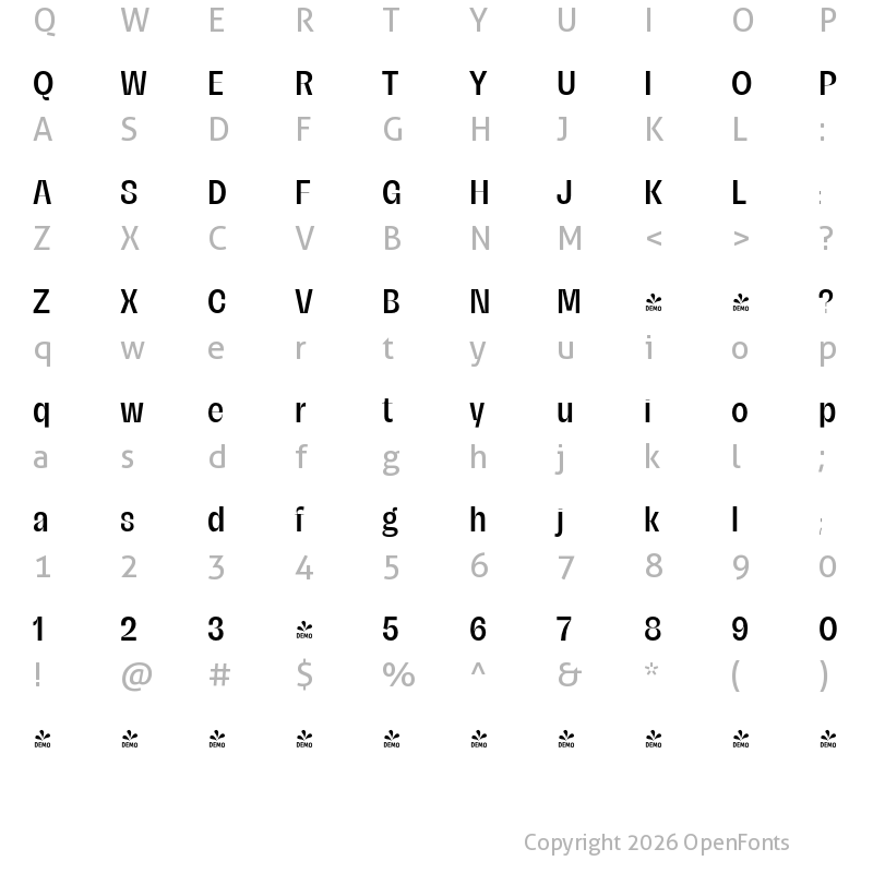 Character Map of FONTSPRING DEMO - Campeche Display SemiBold Cond Regular