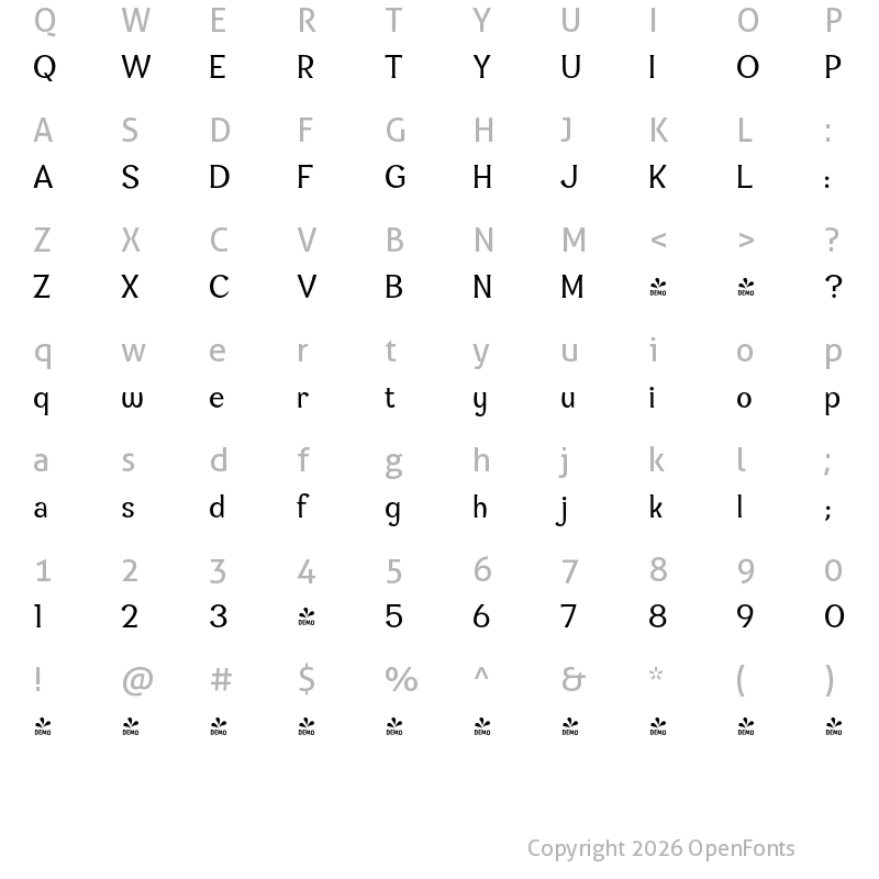 Character Map of FONTSPRING DEMO - Campfires Regular