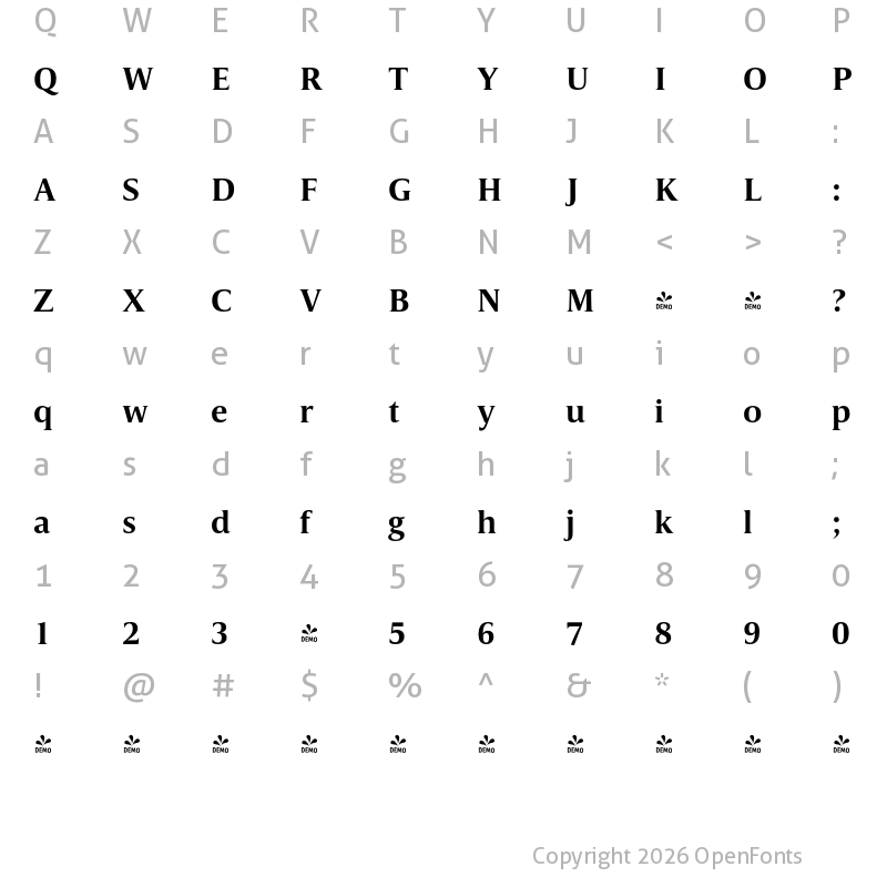 Character Map of FONTSPRING DEMO - Candide Bold