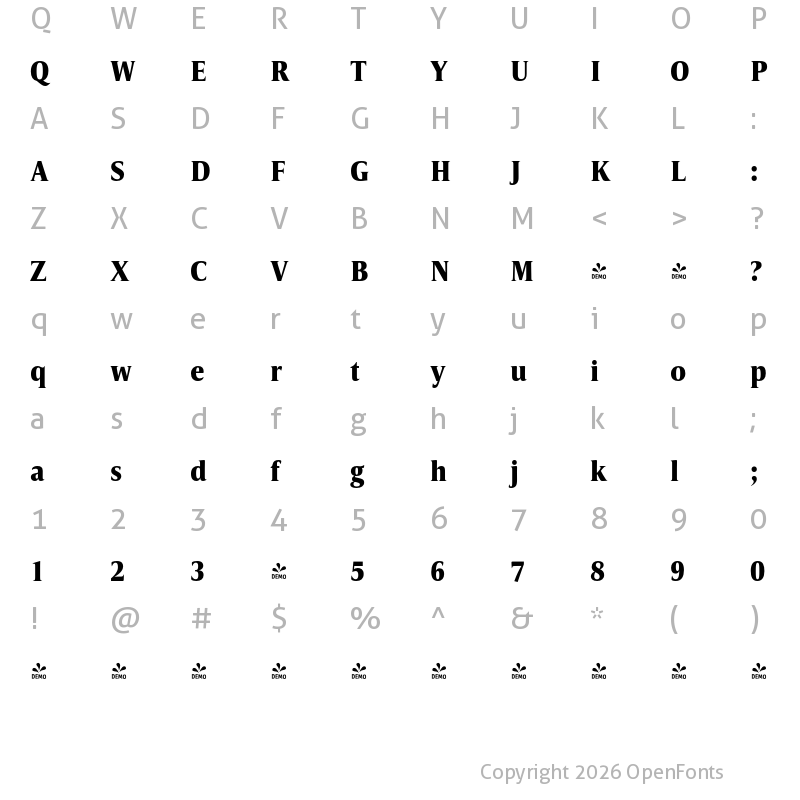 Character Map of FONTSPRING DEMO - Candide Cond ExtraBold Regular