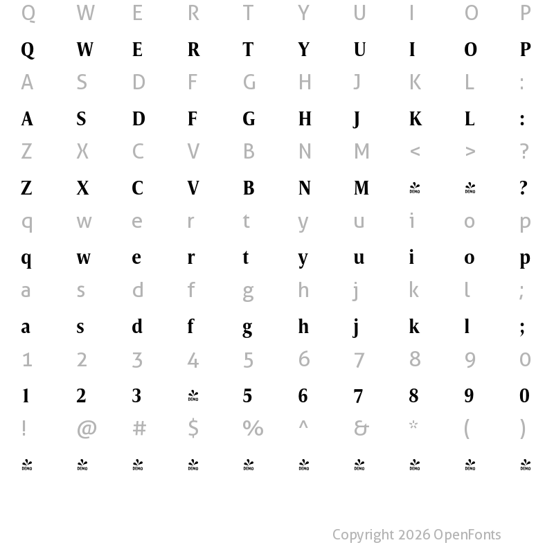 Character Map of FONTSPRING DEMO - Candide Cond Regular