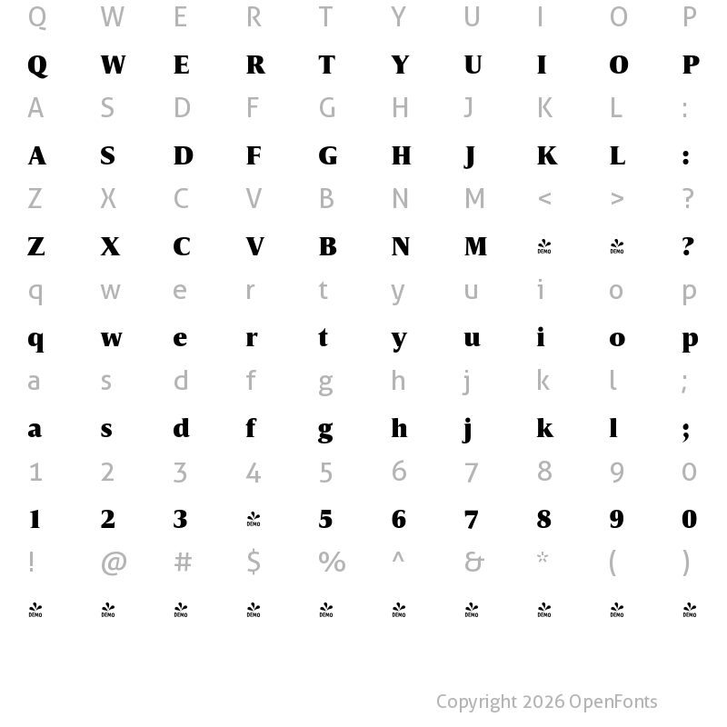 Character Map of FONTSPRING DEMO - Candide Heavy Regular