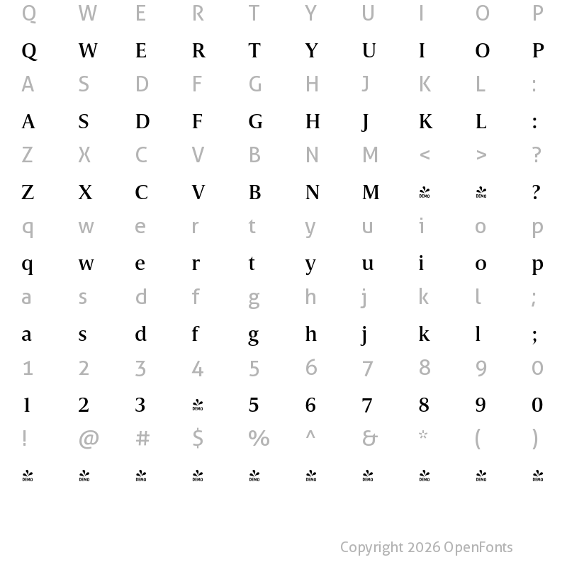 Character Map of FONTSPRING DEMO - Candide Medium Regular