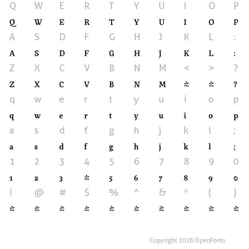 Character Map of FONTSPRING DEMO - Canilari STD Medium Regular
