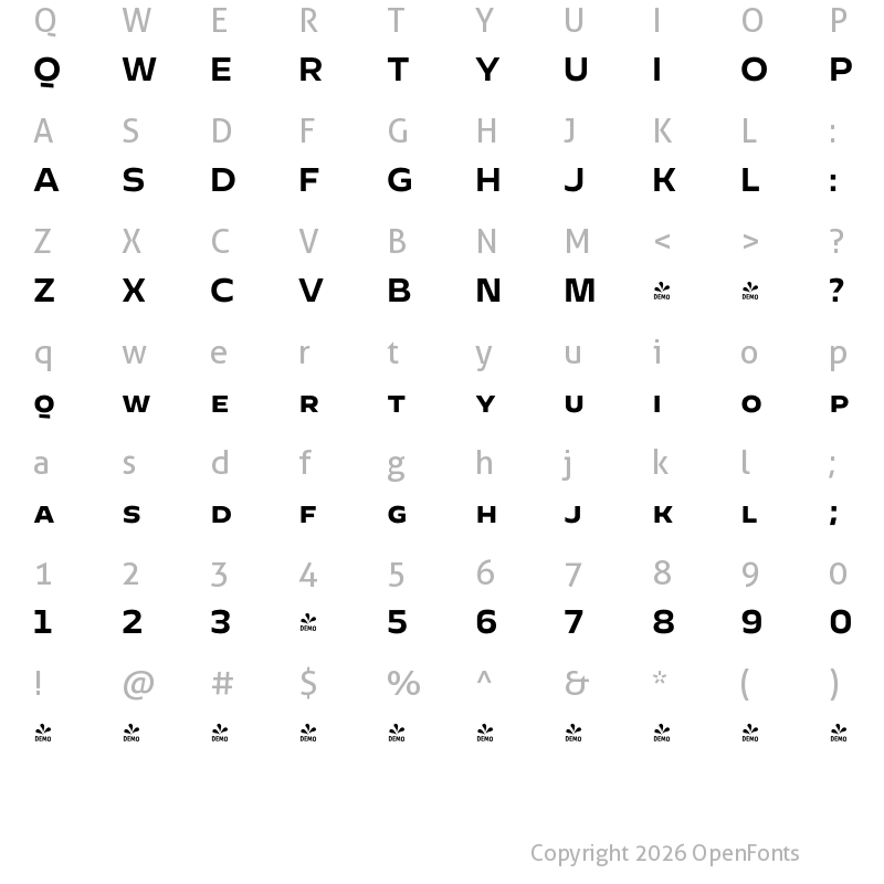 Character Map of FONTSPRING DEMO - Cannon SC bold Regular