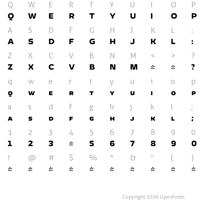Character Map of FONTSPRING DEMO - Cannon SC extra bold Regular