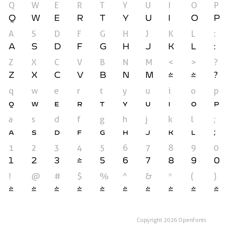 Character Map of FONTSPRING DEMO - Cannon SC Regular