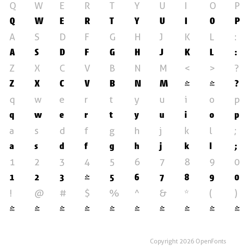 Character Map of FONTSPRING DEMO - Cantiga UltraBold Regular