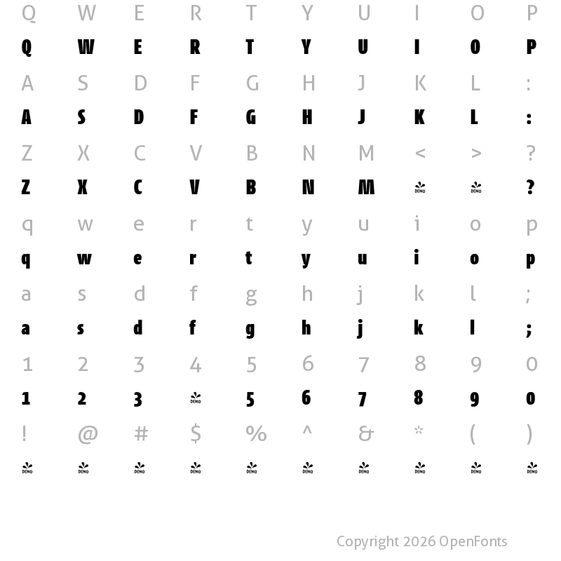 Character Map of FONTSPRING DEMO - CantigaCnd Black Regular