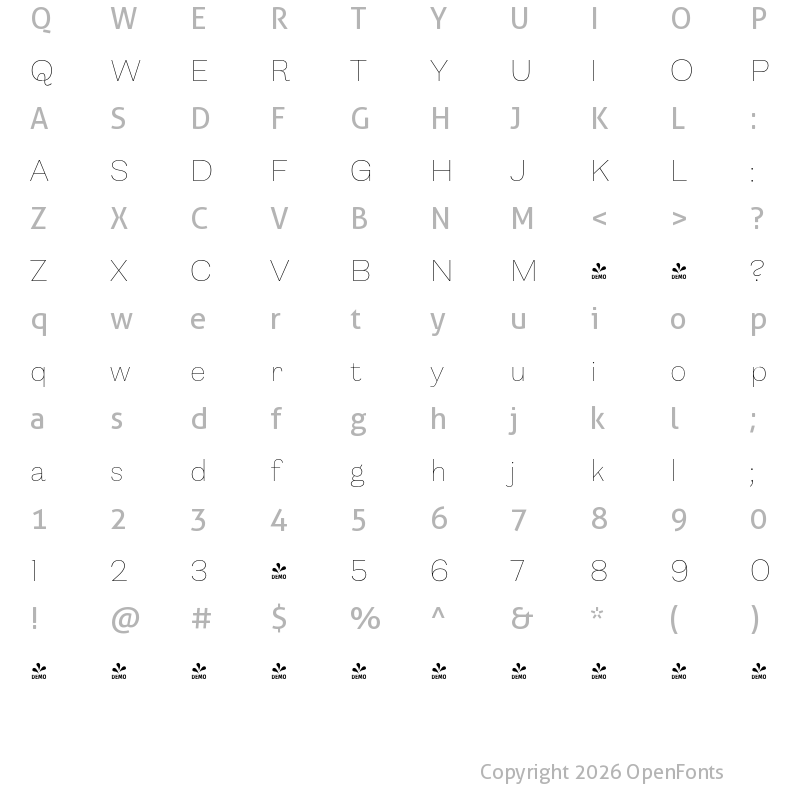 Character Map of FONTSPRING DEMO - Capital Gothic Thin Regular