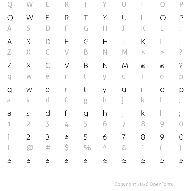 Character Map of FONTSPRING DEMO - Captura Now Extra Light Regular