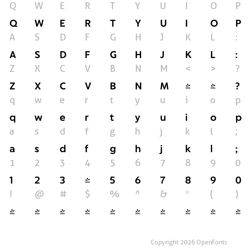 Character Map of FONTSPRING DEMO - Captura Now Medium Regular